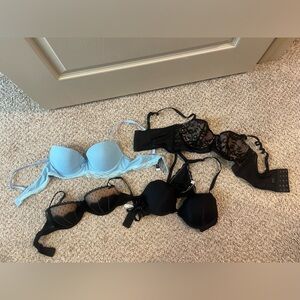 Lot of 4 Adore Me Bras 34B Black & Blue Underwire Lace Padded Cups Sexy